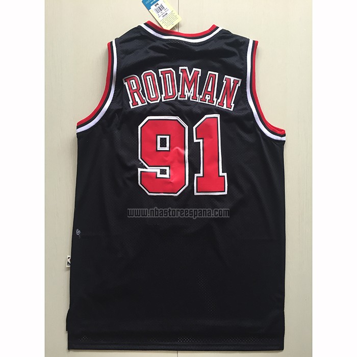 Camiseta Chicago Bulls Dennis Rodman NO 91 Mitchell & Ness Negro